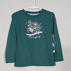 NWT Life Is Good Kids Sage Green Long Sleeve Tee Tubing Graphic Boys Size 4T